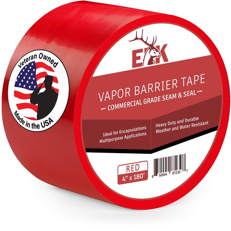 ELK Vapor Barrier Tape - 4” x 180ft - PE 7mm Polyethylene Seam Tape - Moisture Barrier Seam & Seal for Crawlspace Encapsulations & Waterproof Marine Tape - Red - Image 1